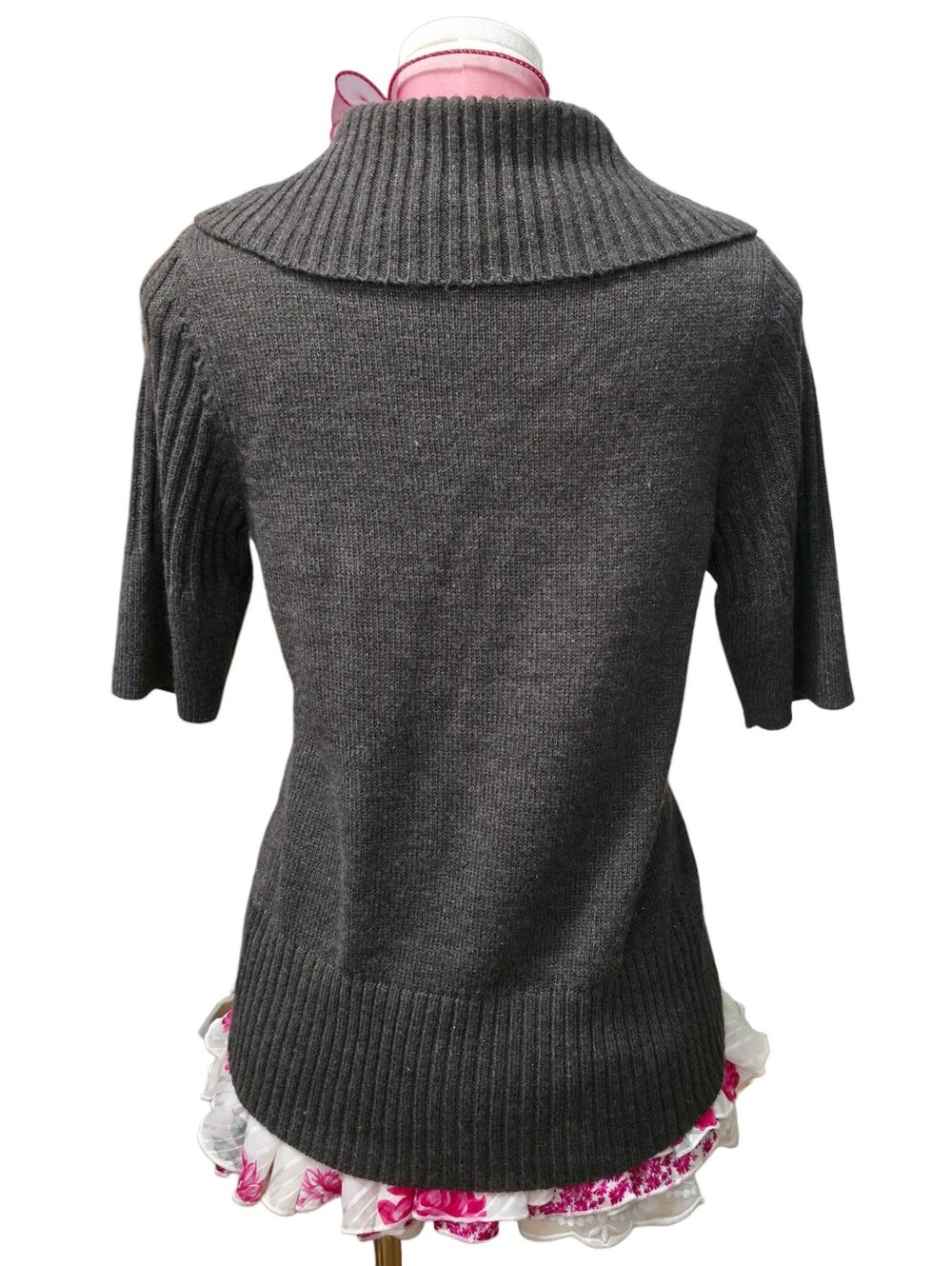 Worthington dark brown knit cardigan top with tie closure and gold sparkly detai - Picture 2 of 6